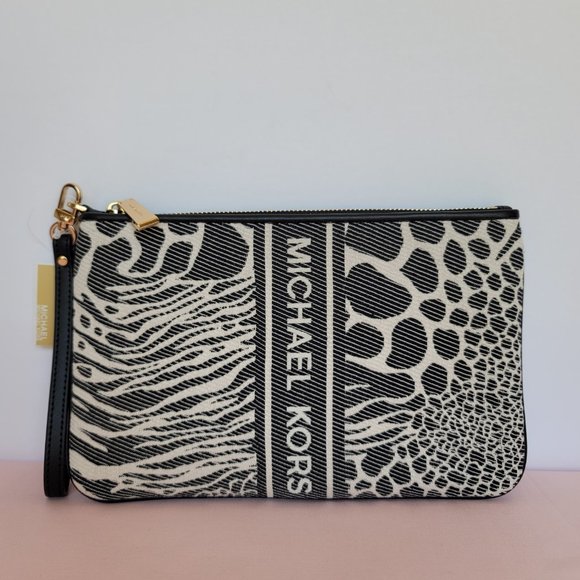 MICHAEL KORS Jet Set Charm Signature Logo Wristlet/Pouch- Black Multi ⭐ - Picture 2 of 16